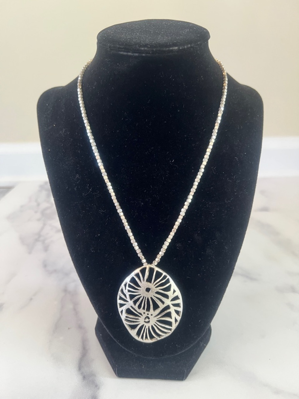 Kenneth Cole Floral Filigree Oval Pendant Necklace, 16 in + 3” Extender